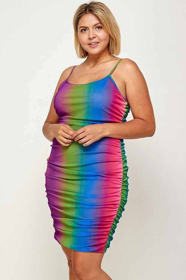 Plus Size Rainbow Ombre Print Cami Dress - Fashionmj