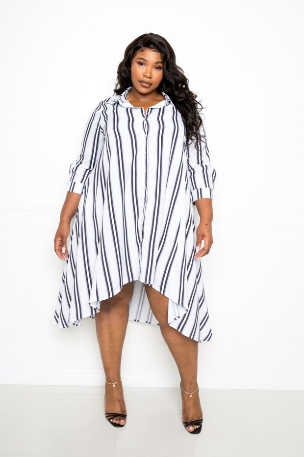 Stripe Shirt Dress - Fashionmj