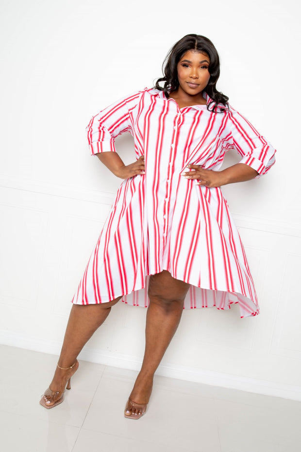 Stripe Shirt Dress - Fashionmj