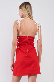 Lace-up Straps Sleeveless Square Neck Fitted Mini Dress - Fashionmj