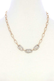 3 Screw Lcok Rhinestone Charm Oval Link Metal Necklace - Fashionmj