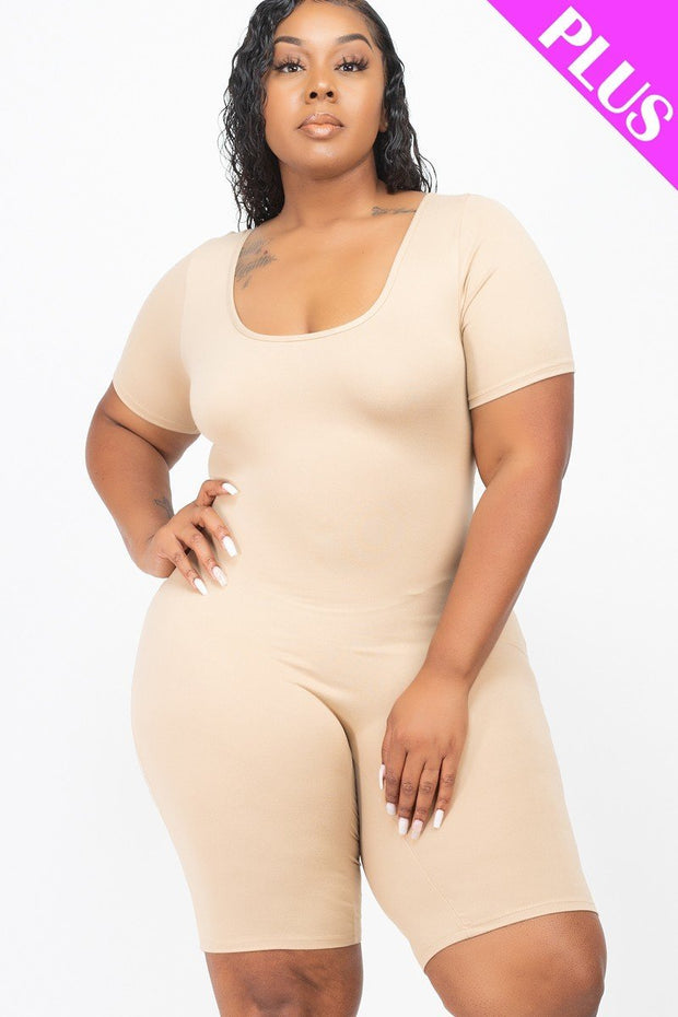 Plus Size Short Sleeve Bodycon Romper - Fashionmj