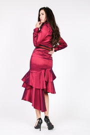 Asymmetrical Ruffle Bottom Satin Skirt - Fashionmj