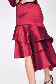 Asymmetrical Ruffle Bottom Satin Skirt - Fashionmj