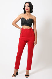 Ankle Tapered Self-fabric Buckle Belt Pants - Fashionmj