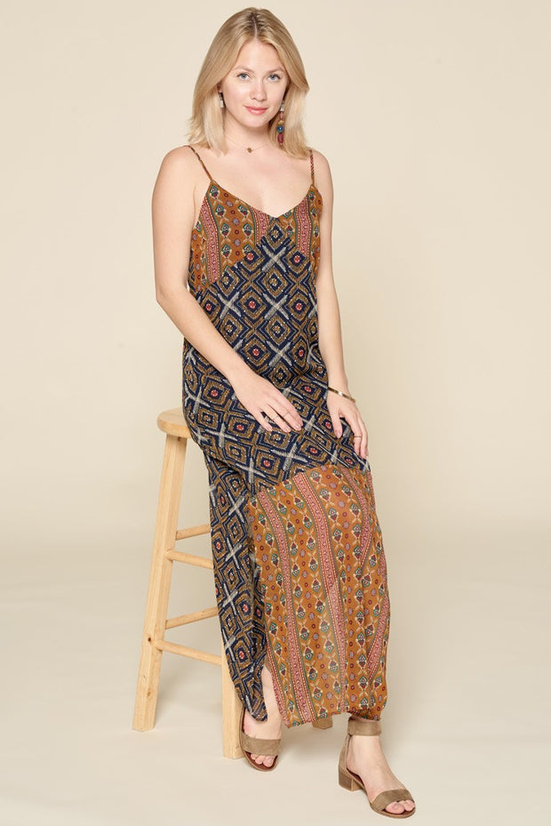 Mixed Printed Chiffon Maxi Slip Dress - Fashionmj