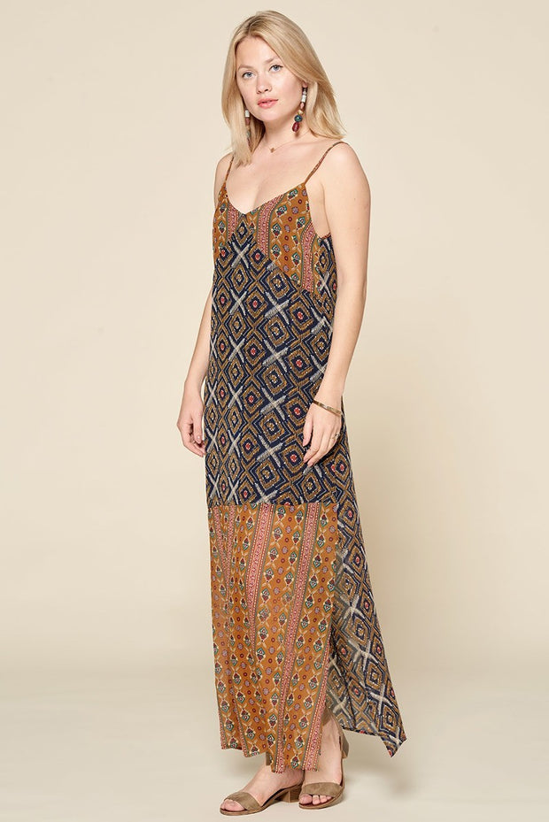 Mixed Printed Chiffon Maxi Slip Dress - Fashionmj