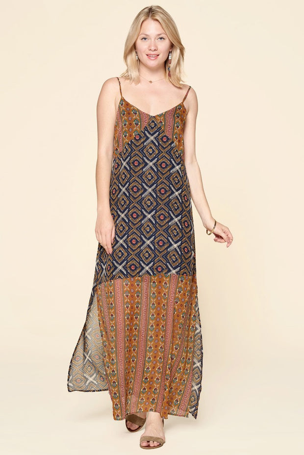 Mixed Printed Chiffon Maxi Slip Dress - Fashionmj