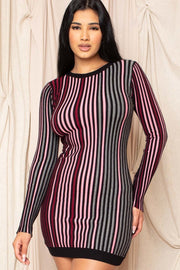 Multi-color Striped Ribbed Dress - Fashionmj