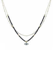 2 Layered Metal Seed Bead Evil Eye Pendant Necklace - Fashionmj