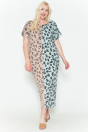 Front Slit Dolman Leopard Print Maxi Dress - Fashionmj