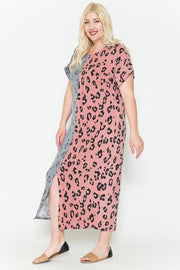 Front Slit Dolman Leopard Print Maxi Dress - Fashionmj