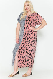 Front Slit Dolman Leopard Print Maxi Dress - Fashionmj