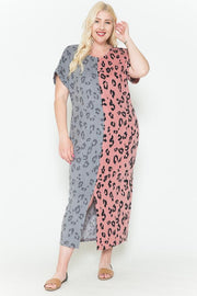 Front Slit Dolman Leopard Print Maxi Dress - Fashionmj