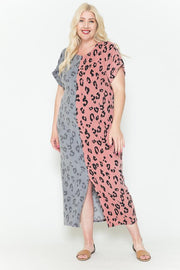 Front Slit Dolman Leopard Print Maxi Dress - Fashionmj