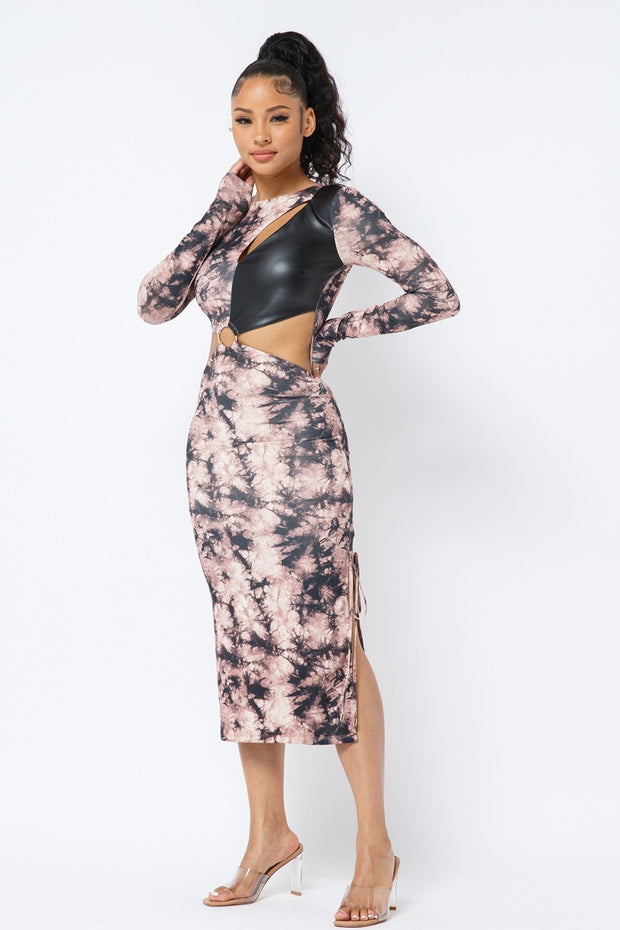 Tie Dye Long Sleeve Midi Dress - Fashionmj