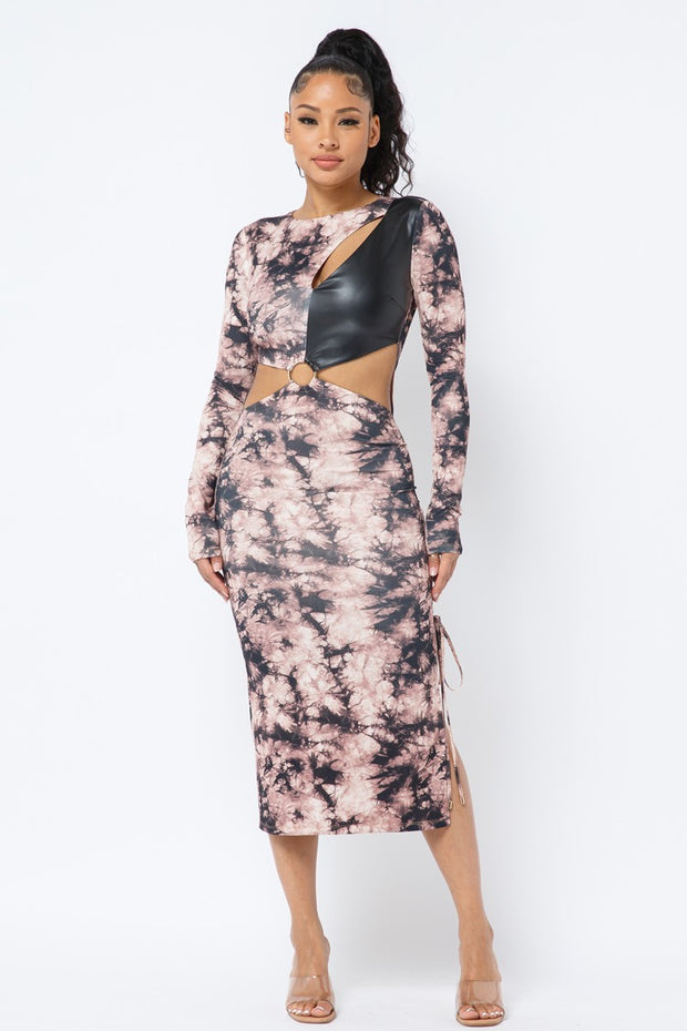 Tie Dye Long Sleeve Midi Dress - Fashionmj