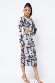 Tie Dye Long Sleeve Midi Dress - Fashionmj