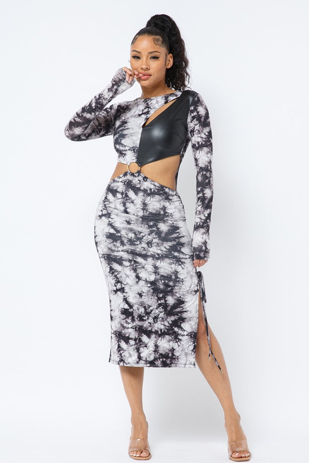 Tie Dye Long Sleeve Midi Dress - Fashionmj