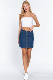 Buttoned Stretch Denim Mini Skirt - Fashionmj