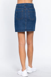 Buttoned Stretch Denim Mini Skirt - Fashionmj