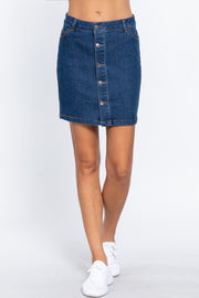 Buttoned Stretch Denim Mini Skirt - Fashionmj