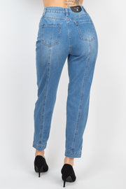 Cuffed-button Mom Jeans - Fashionmj