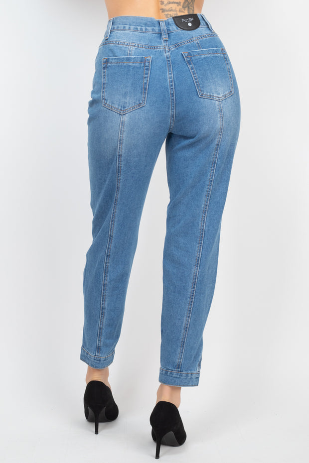 Cuffed-button Mom Jeans - Fashionmj