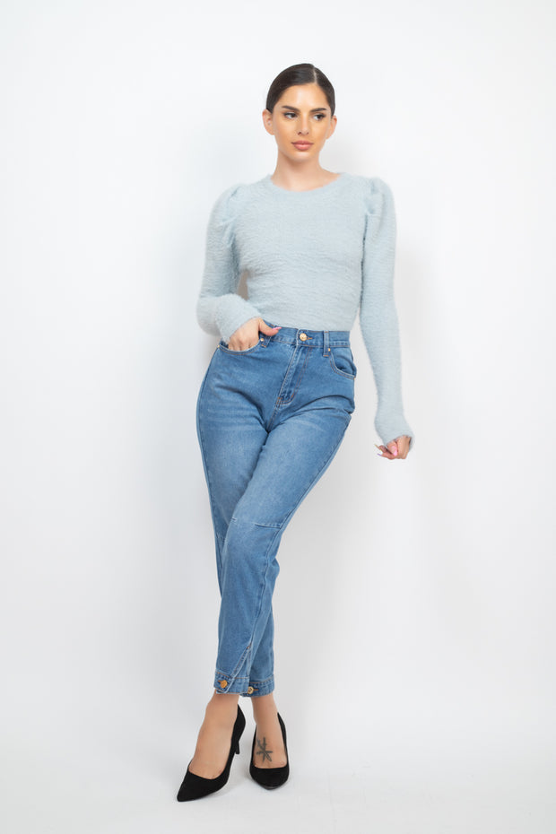 Cuffed-button Mom Jeans - Fashionmj