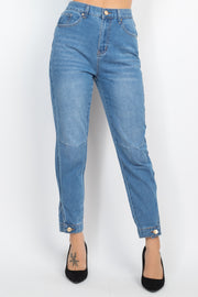 Cuffed-button Mom Jeans - Fashionmj