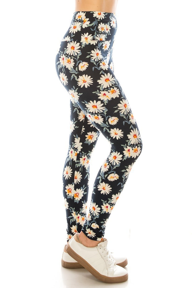 Long Yoga Style Banded Lined Multi Printed Knit Legging With High Waist - Fashionmj