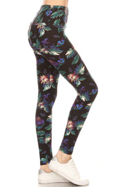 Long Yoga Style Banded Lined Floral Printed Knit Legging With High Waist - Fashionmj