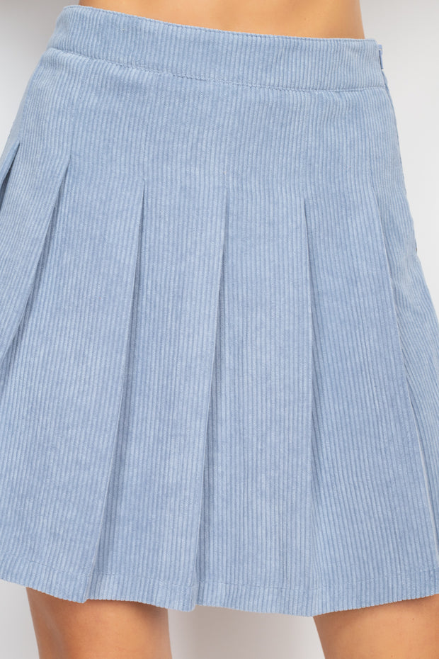 A-line Corduroy Pleated Mini Skirt - Fashionmj