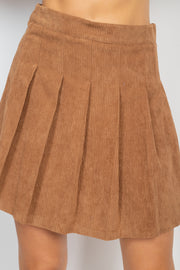 A-line Corduroy Pleated Mini Skirt - Fashionmj