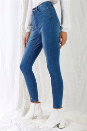 Mid Blue High-waisted With Rips Skinny Denim Jeans - Fashionmj