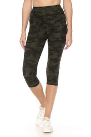 Multi-color Print, Cropped Capri Leggings In A Fitted Style With A Banded High Waist - Fashionmj