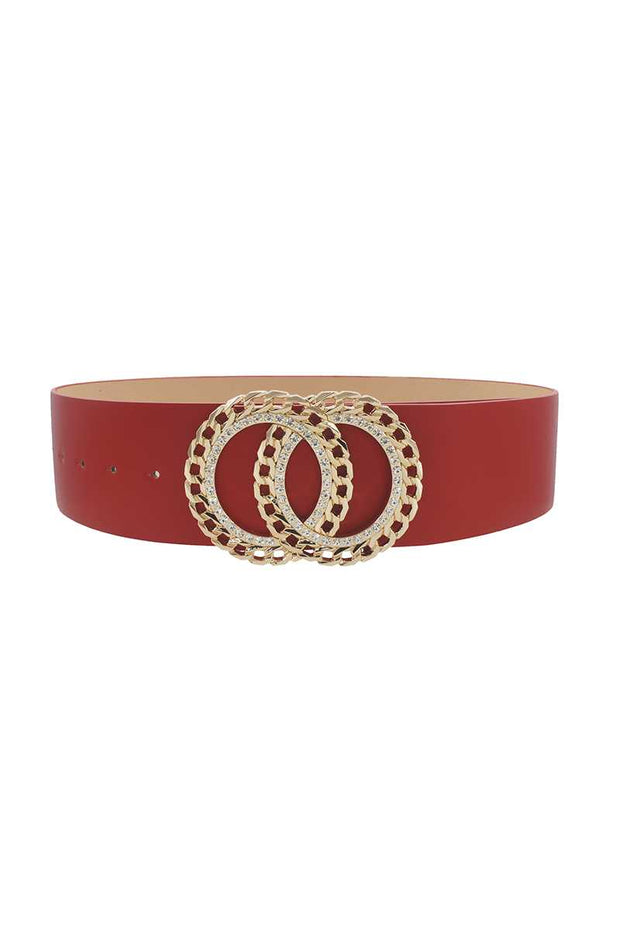 Double Circle Chain And Rhinestone Trim Design Belt - Fashionmj