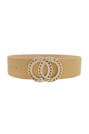 Double Circle Chain And Rhinestone Trim Design Belt - Fashionmj