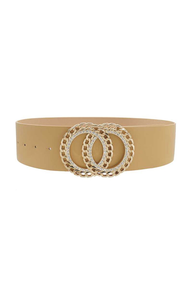 Double Circle Chain And Rhinestone Trim Design Belt - Fashionmj