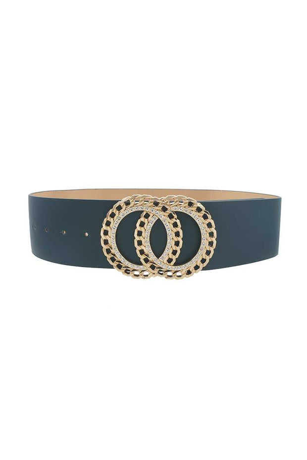 Double Circle Chain And Rhinestone Trim Design Belt - Fashionmj