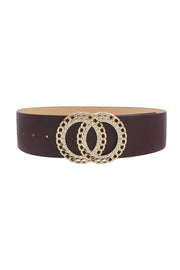 Double Circle Chain And Rhinestone Trim Design Belt - Fashionmj