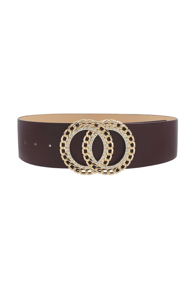 Double Circle Chain And Rhinestone Trim Design Belt - Fashionmj