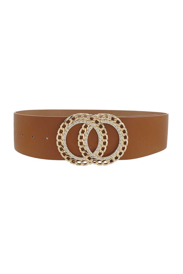 Double Circle Chain And Rhinestone Trim Design Belt - Fashionmj