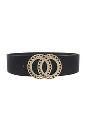 Double Circle Chain And Rhinestone Trim Design Belt - Fashionmj