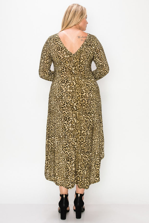 Cheetah Print Dress Featuring A Round Neck - Fashionmj