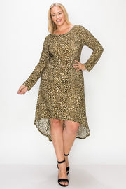 Cheetah Print Dress Featuring A Round Neck - Fashionmj