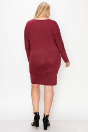 Draped Neck Long Sleeve Dress - Fashionmj