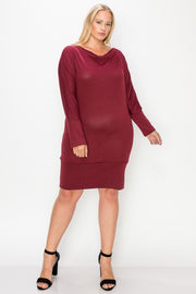 Draped Neck Long Sleeve Dress - Fashionmj