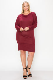 Draped Neck Long Sleeve Dress - Fashionmj