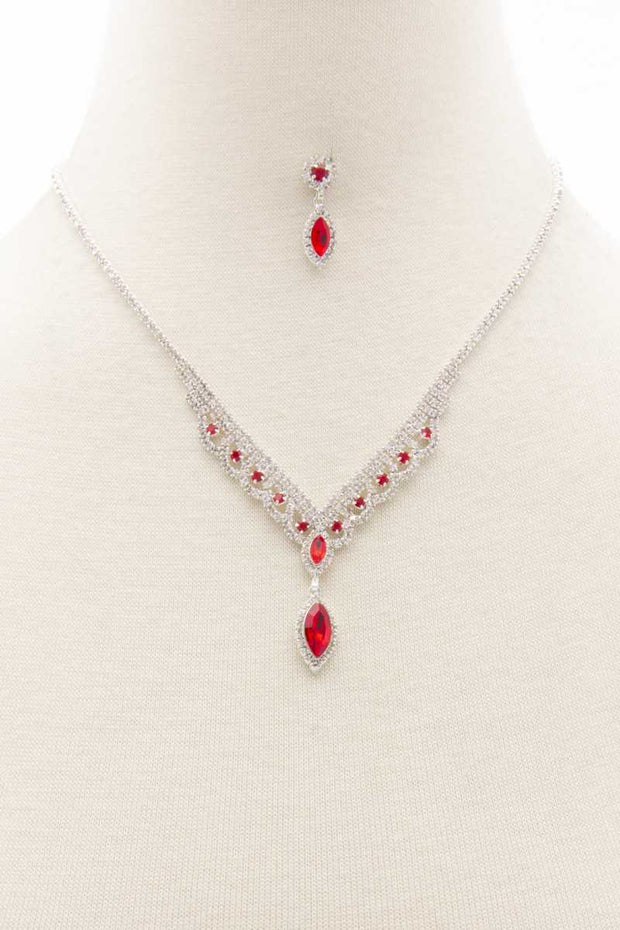 Marquise Shape Rhinestone Necklace - Fashionmj